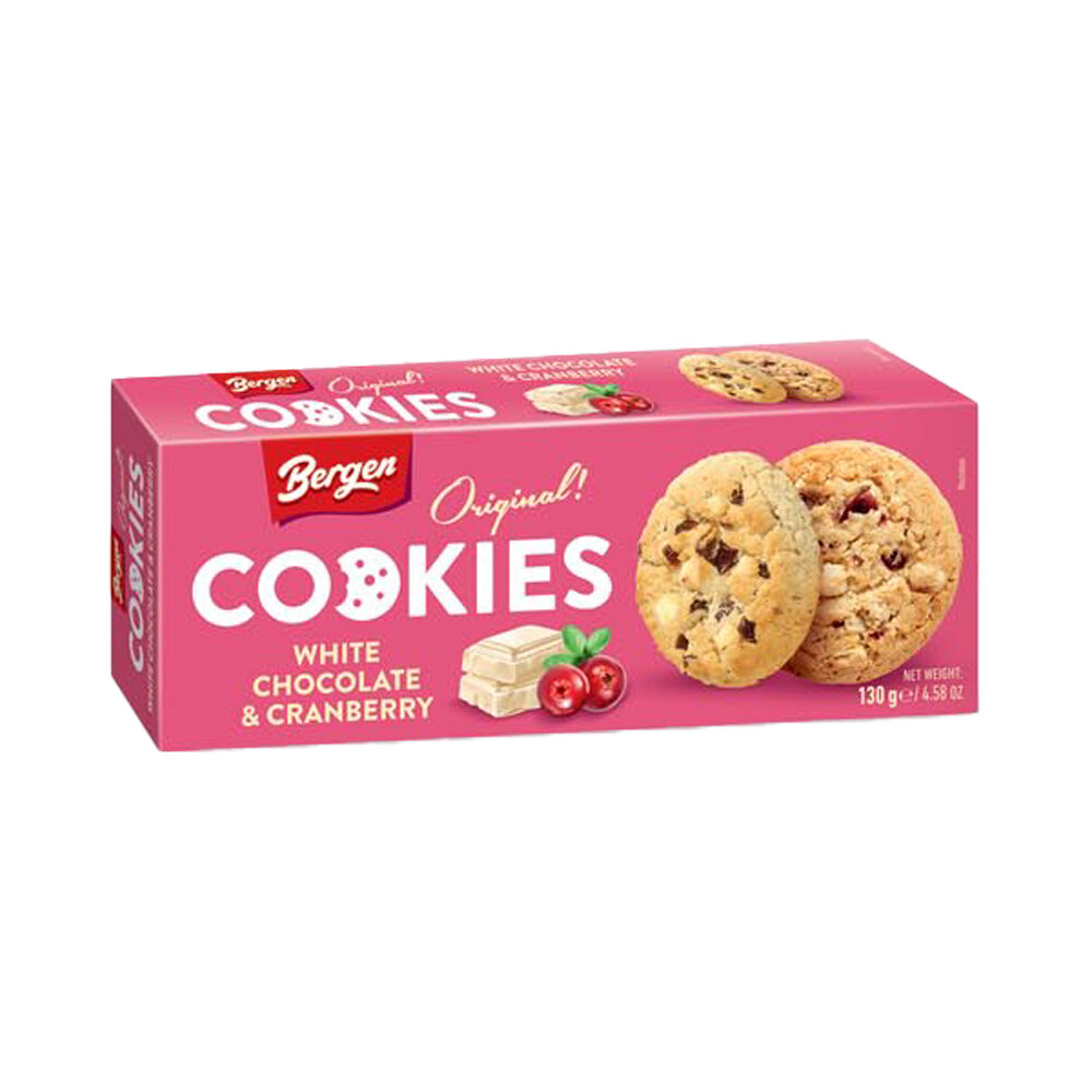 Bergen Cookies White Chocolat & Cranberry 18x130g